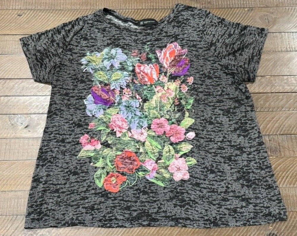 INC Heather Gray Embroidered FLORAL Short Sleeve - Size 2X